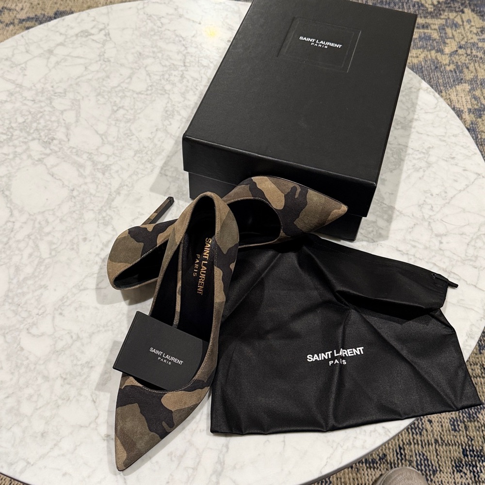 SaintLaurent Paris Suede Camouflage Stilettos   37.5 - Picture 7 of 7